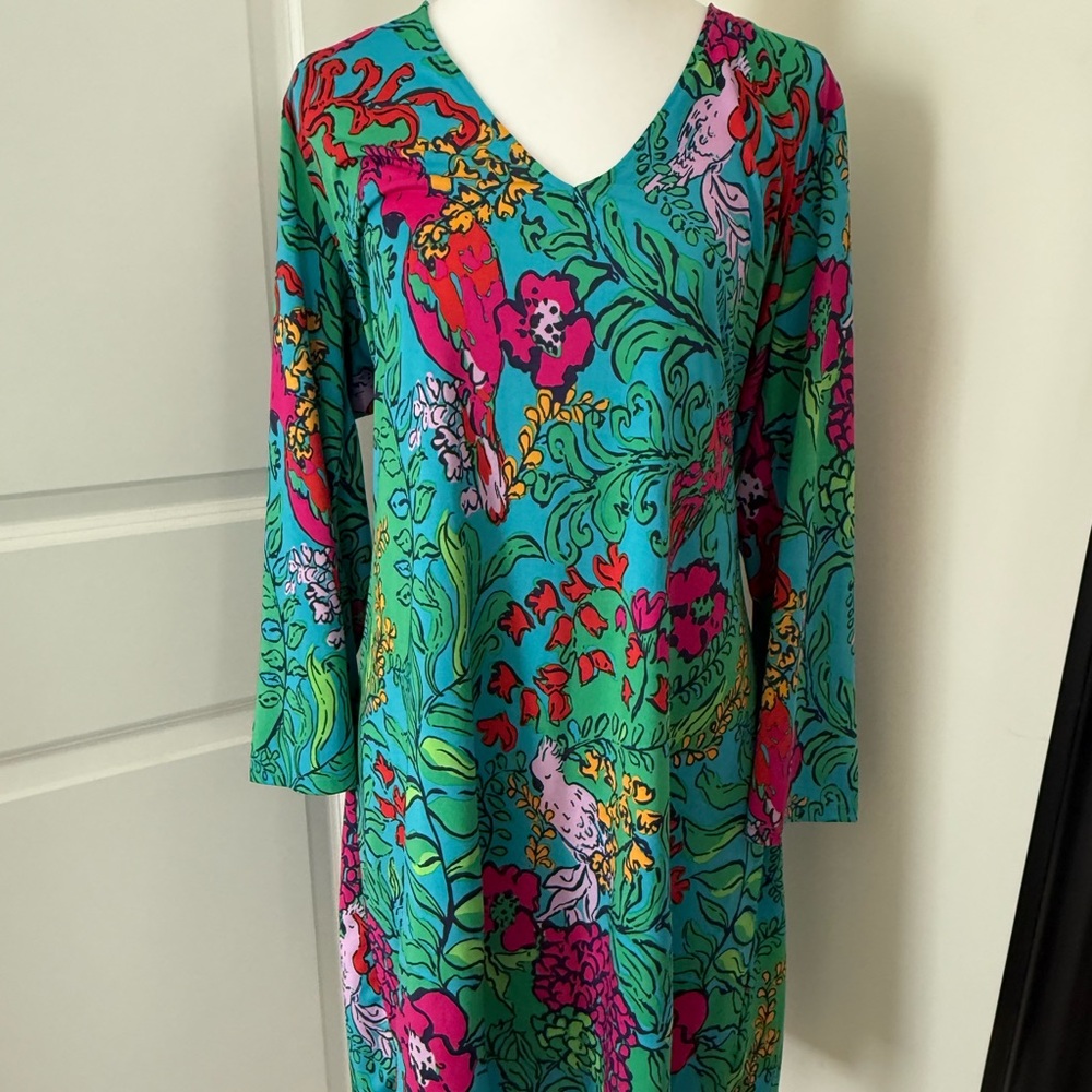Lilly Pulitzer Teal Dress with Pink and Orange Floral Print